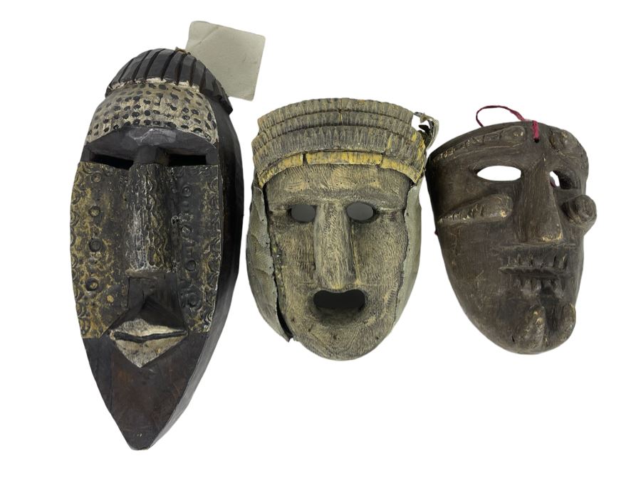(3) Wooden Handmade Ethnic Masks [Photo 1]