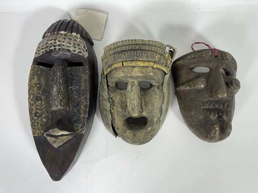 (3) Wooden Handmade Ethnic Masks [Photo 2]