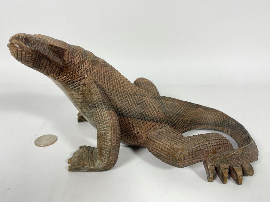 Handcarved Wooden Lizard Sculpture 8W X 5H [Photo 2]