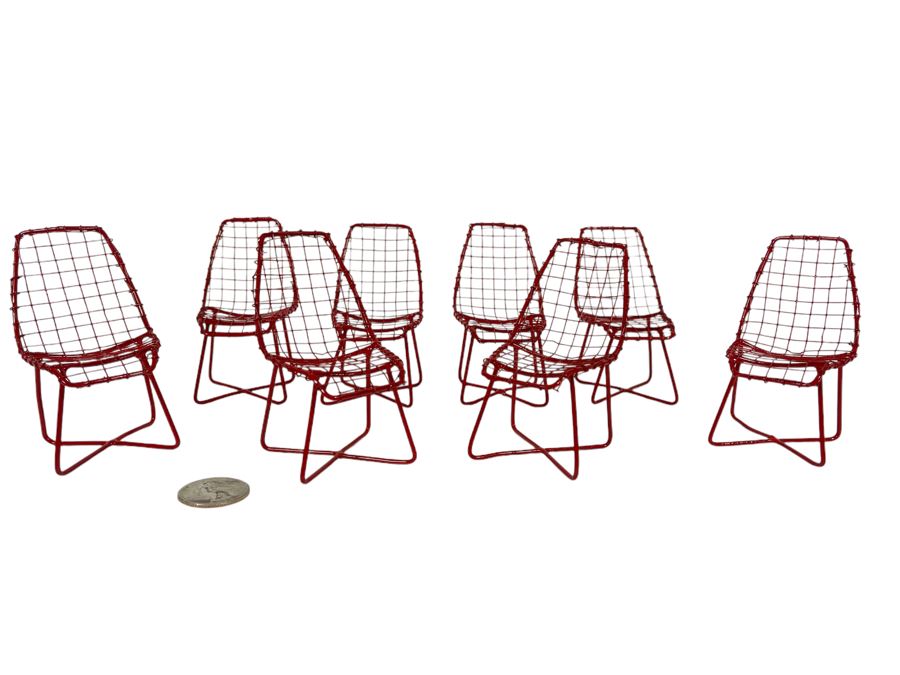 Set Of Eight Miniature Decorative Mid-Century Modern Metal Chairs