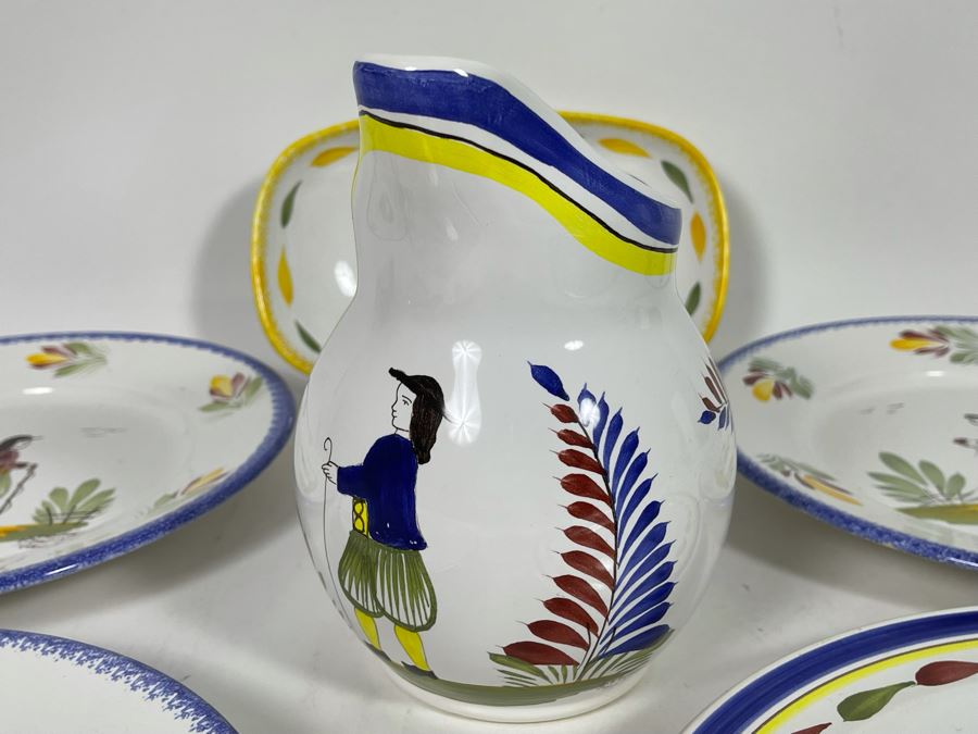 Collection Of Quimper France Pottery: Pitcher And Various Plates [Photo 15]