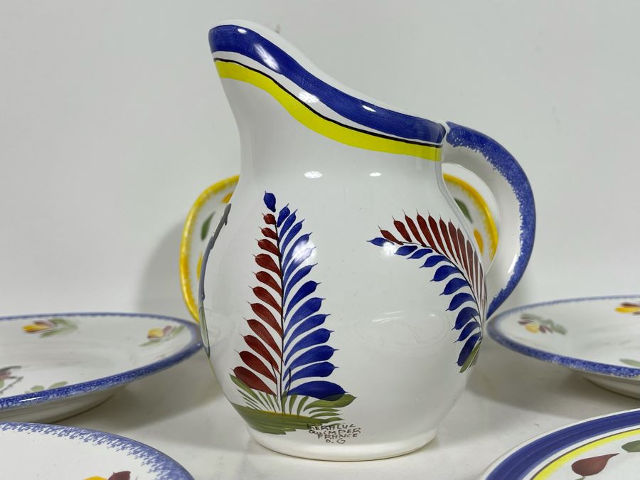 Collection Of Quimper France Pottery: Pitcher And Various Plates [Photo 18]