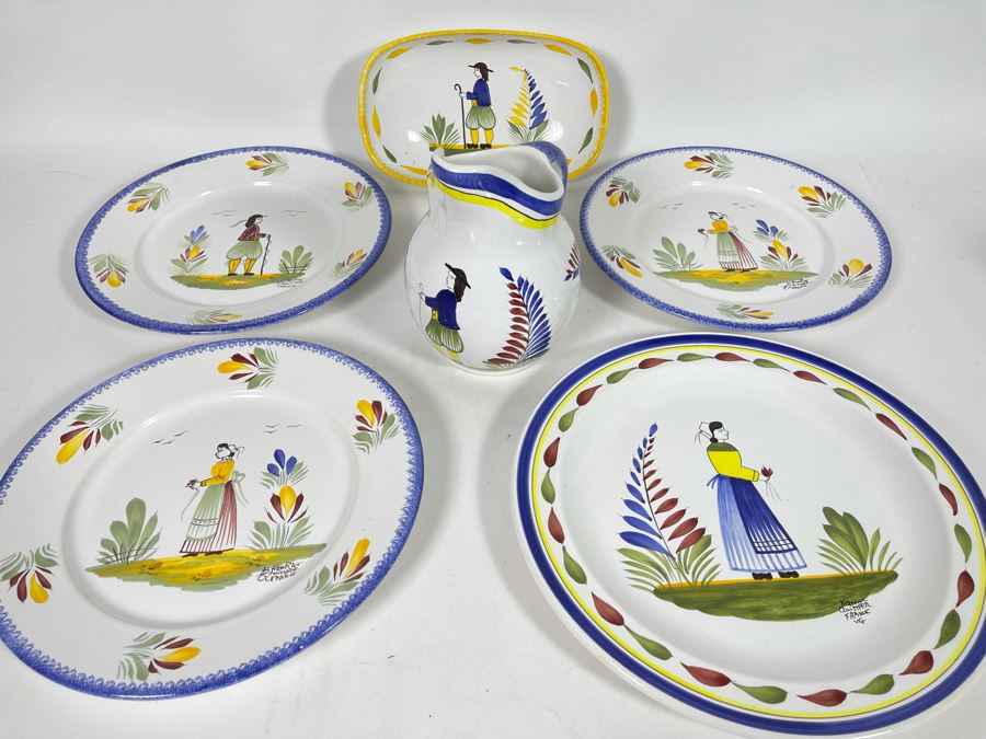 Collection Of Quimper France Pottery: Pitcher And Various Plates [Photo 4]