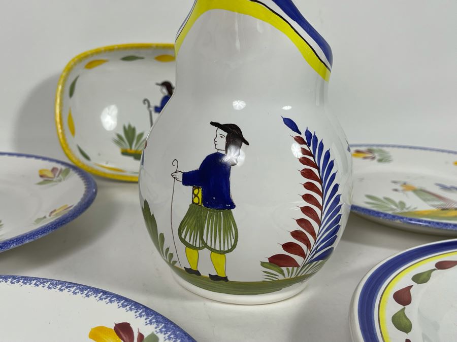 Collection Of Quimper France Pottery: Pitcher And Various Plates [Photo 16]