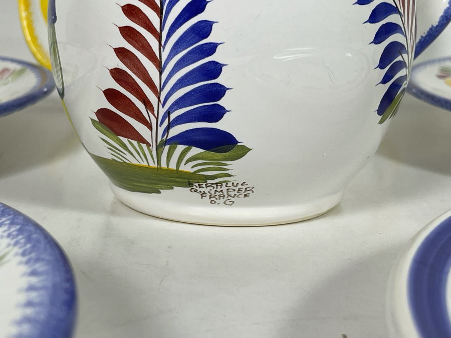 Collection Of Quimper France Pottery: Pitcher And Various Plates [Photo 19]