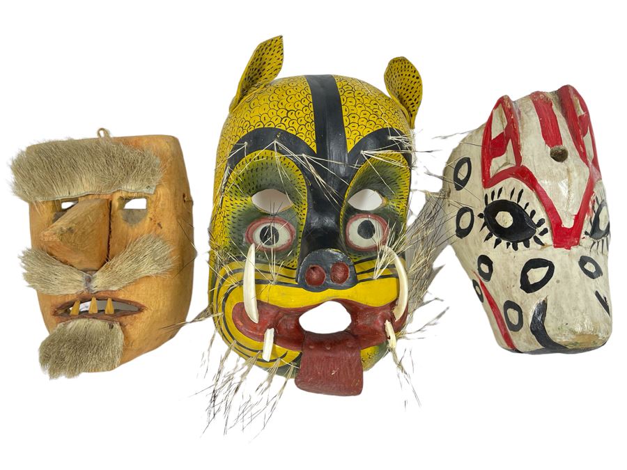 (3) Handmade Wooden Ethnic Masks [Photo 1]