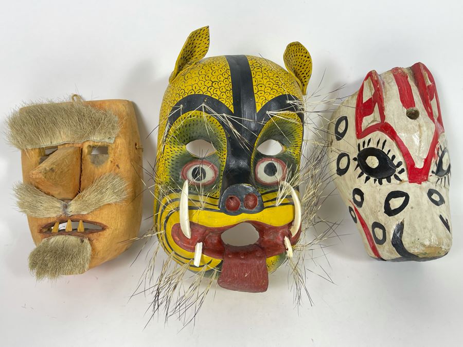 (3) Handmade Wooden Ethnic Masks [Photo 3]