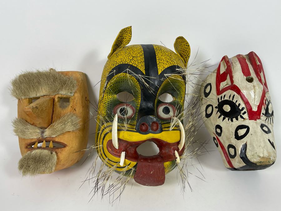 (3) Handmade Wooden Ethnic Masks [Photo 4]
