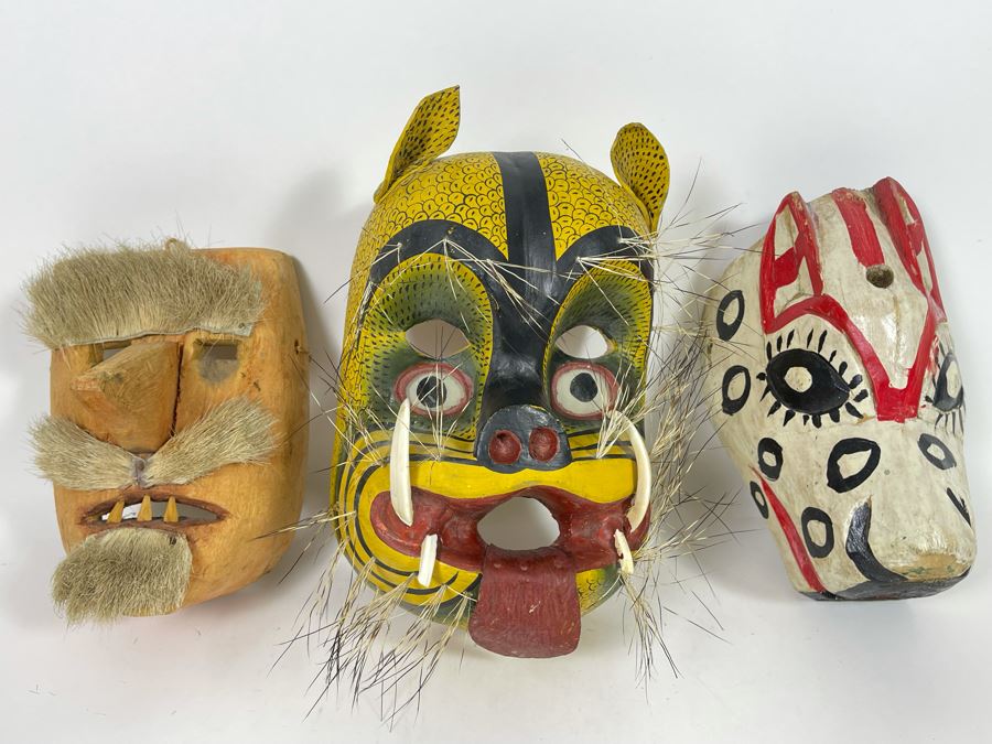 (3) Handmade Wooden Ethnic Masks [Photo 2]
