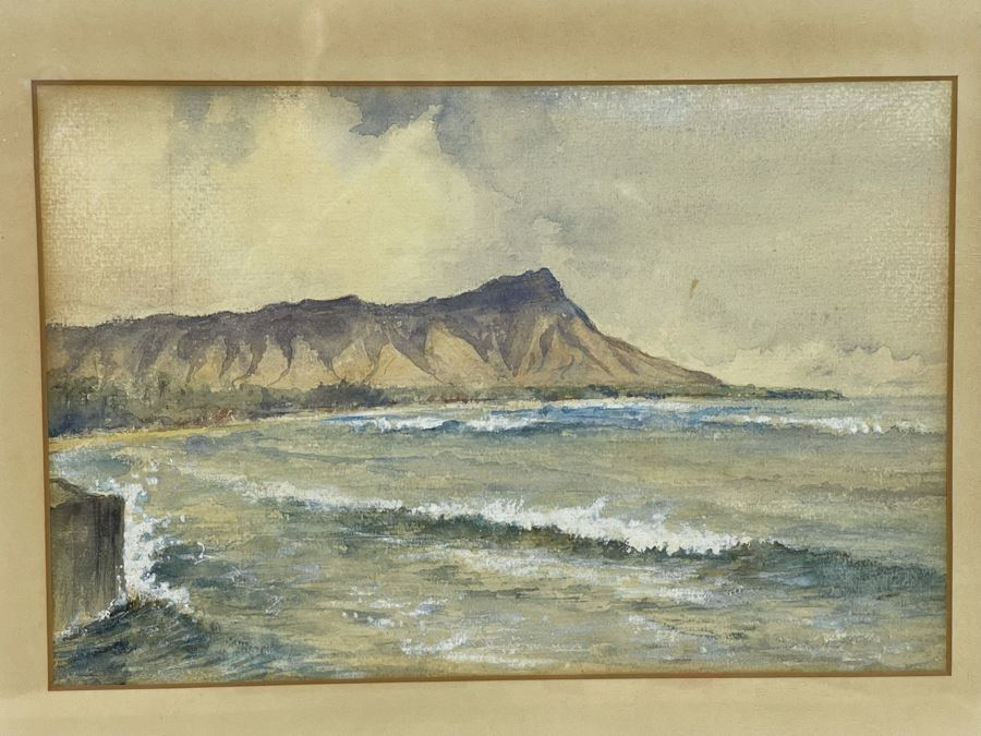 Original Painting Of Diamond Head Oahu Hawaii In 1893 By Roger Justin Mermod (1888-1986) 11 X 7.5