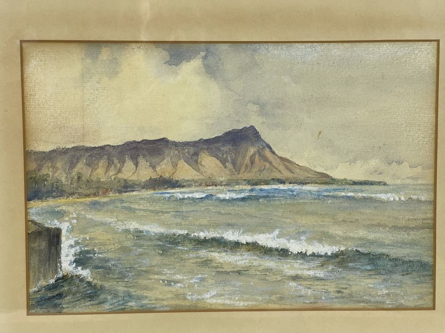 Original Painting Of Diamond Head Oahu Hawaii In 1893 By Roger Justin Mermod (1888-1986) 11 X 7.5 [Photo 3]