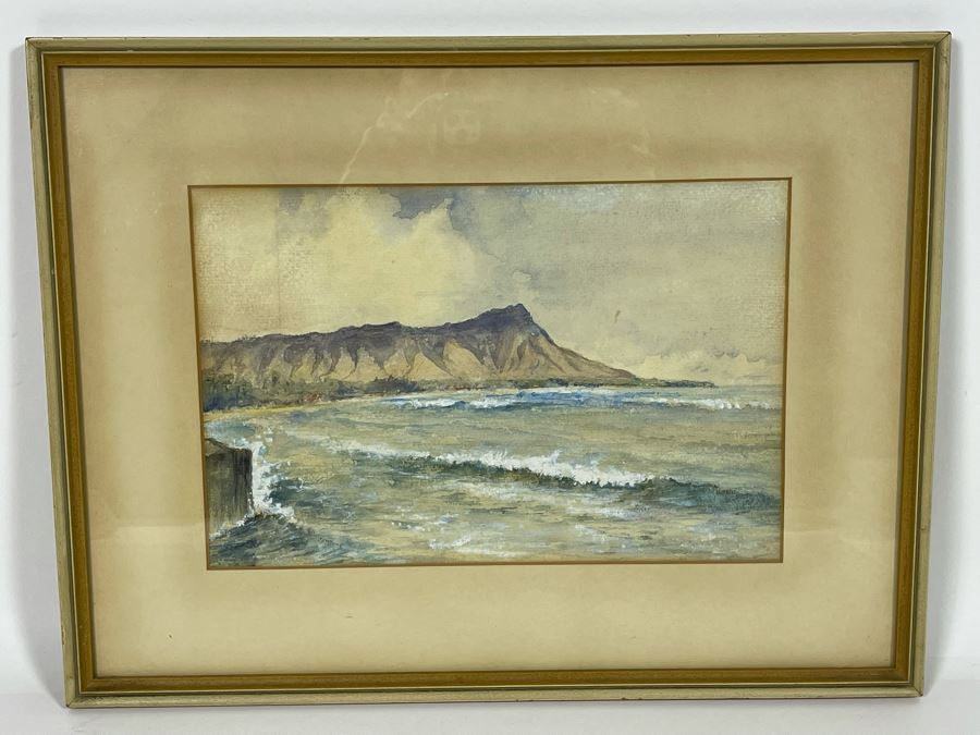 Original Painting Of Diamond Head Oahu Hawaii In 1893 By Roger Justin Mermod (1888-1986) 11 X 7.5 [Photo 2]