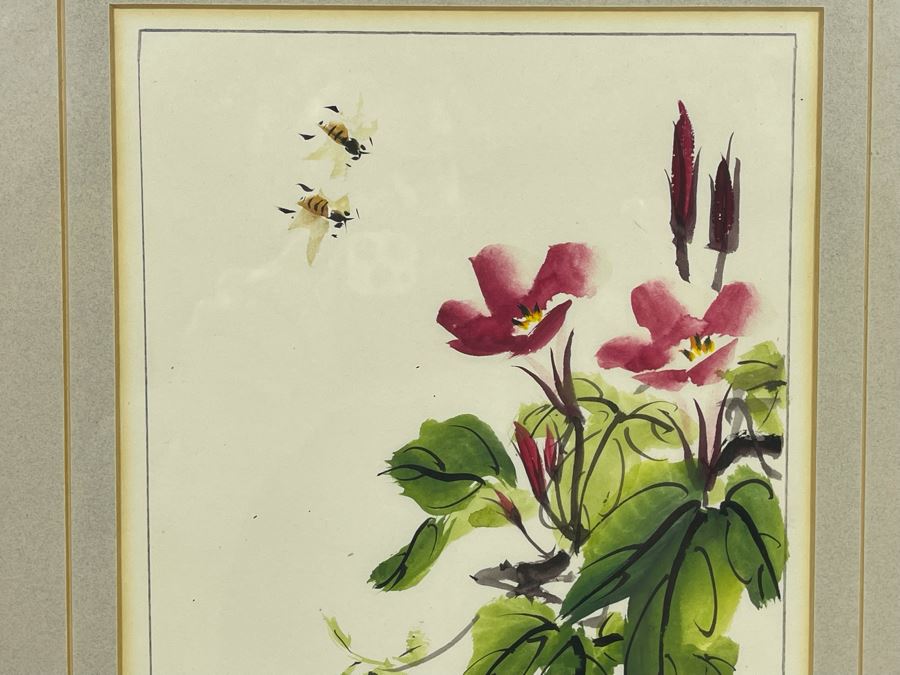 Original Signed Chinese Painting Featuring Bees Framed 7 X 12 [Photo 3]