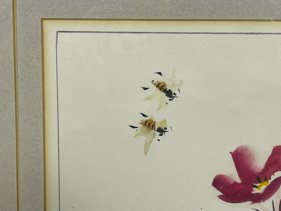 Original Signed Chinese Painting Featuring Bees Framed 7 X 12 [Photo 4]