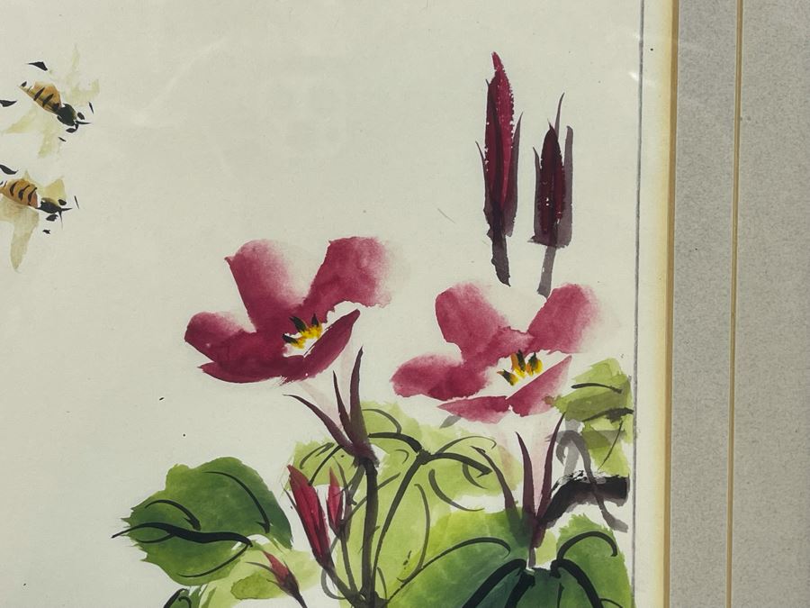 Original Signed Chinese Painting Featuring Bees Framed 7 X 12 [Photo 5]