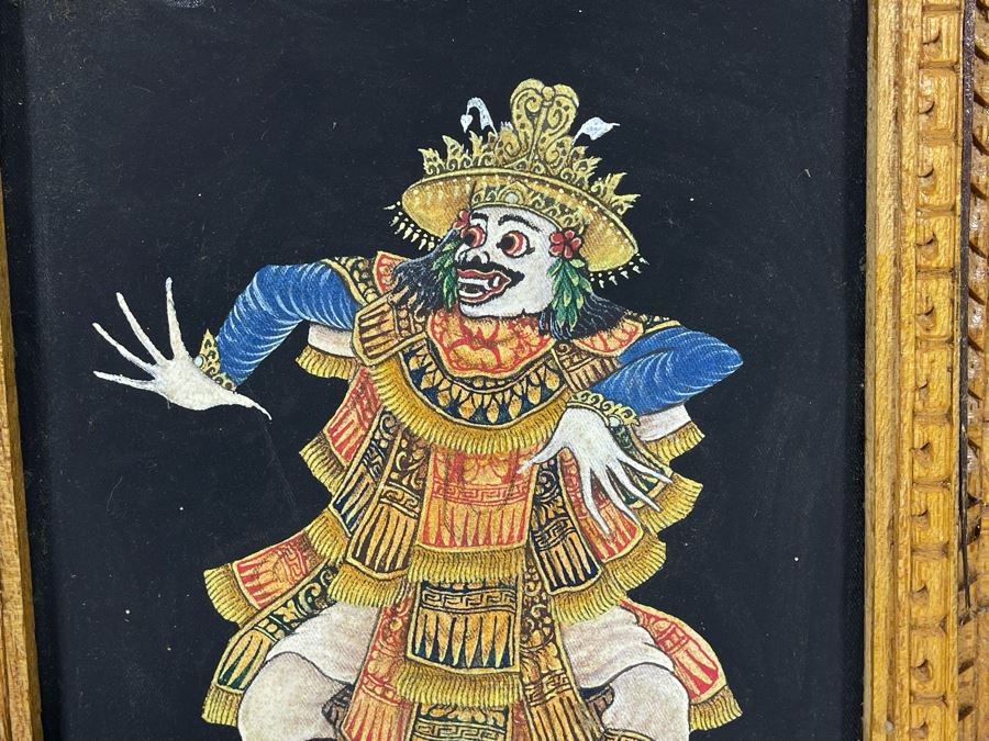 Original Indonesian Bali Painting On Canvas In Carved Wooden Frame Canvas Measures 7.5 X 10 [Photo 3]