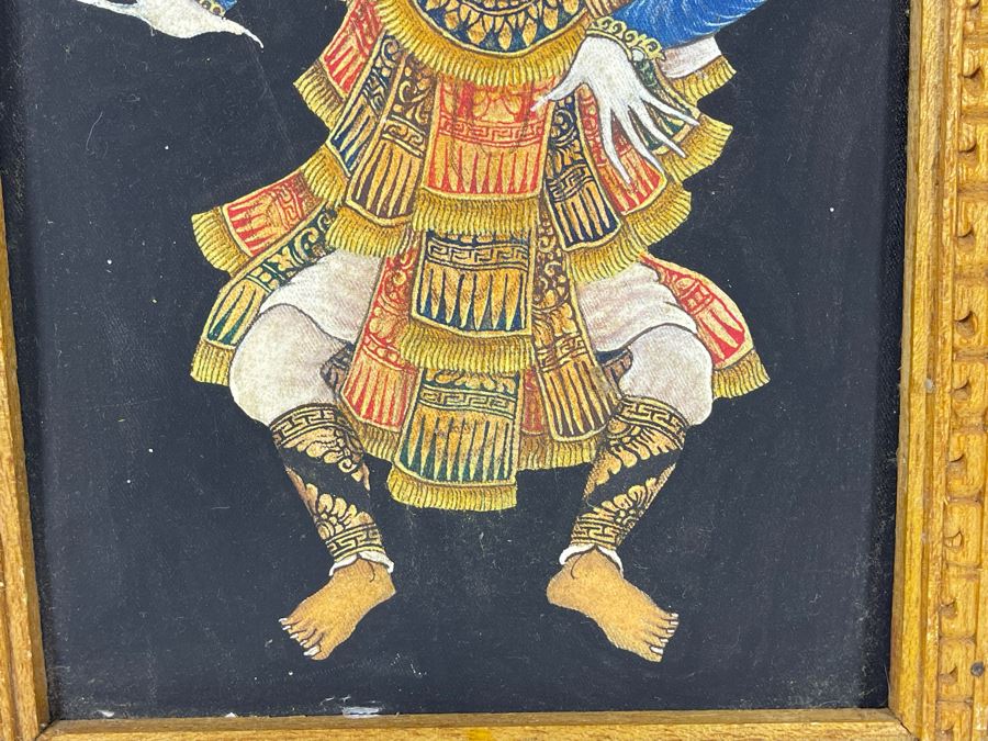 Original Indonesian Bali Painting On Canvas In Carved Wooden Frame Canvas Measures 7.5 X 10 [Photo 4]