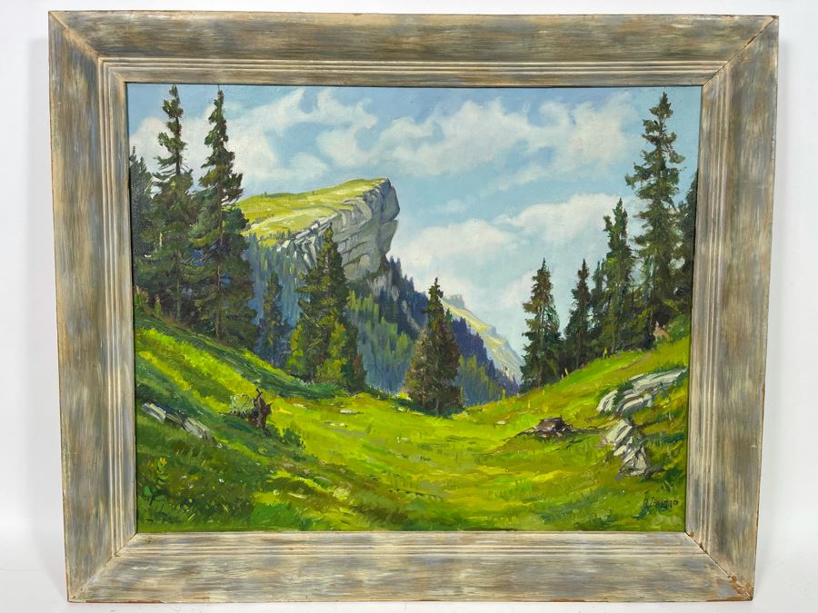 Original Oil Painting Of Le Chasseron St. Croix, Switzerland Signed 22 X 18 [Photo 2]