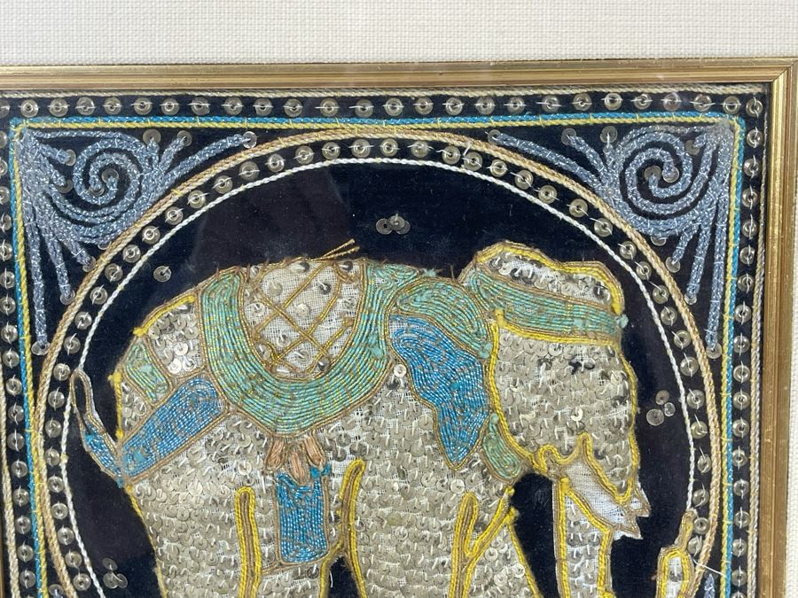 Framed Indian Beaded Embroidered Elephant Tapestry Wall Artwork 19 X 19 [Photo 5]