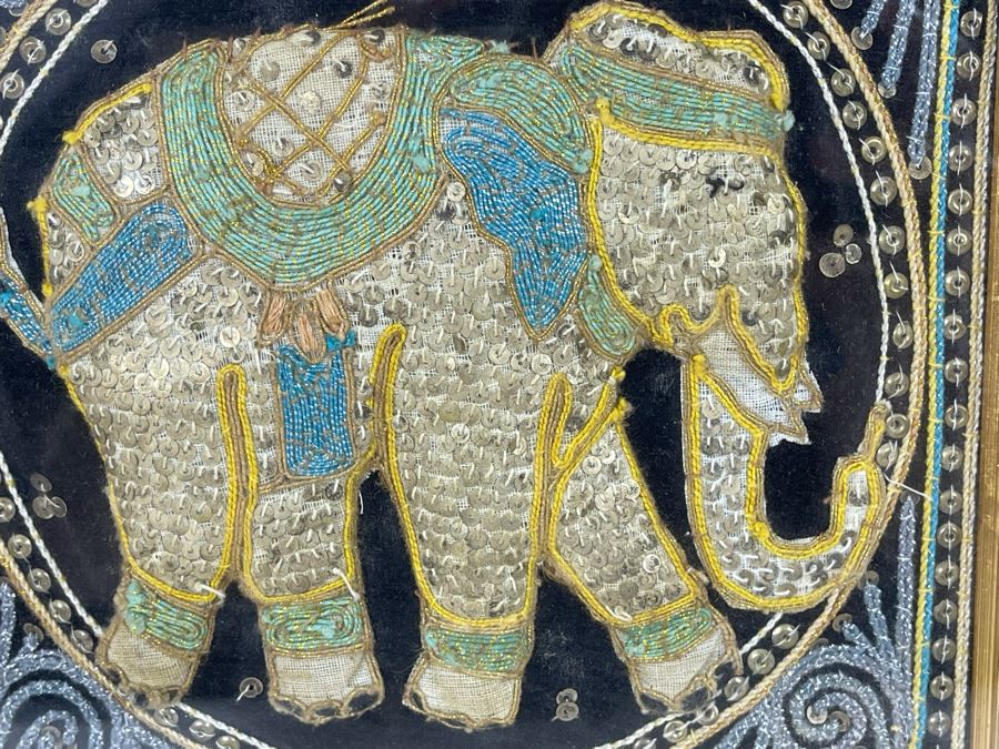 Framed Indian Beaded Embroidered Elephant Tapestry Wall Artwork 19 X 19 [Photo 4]