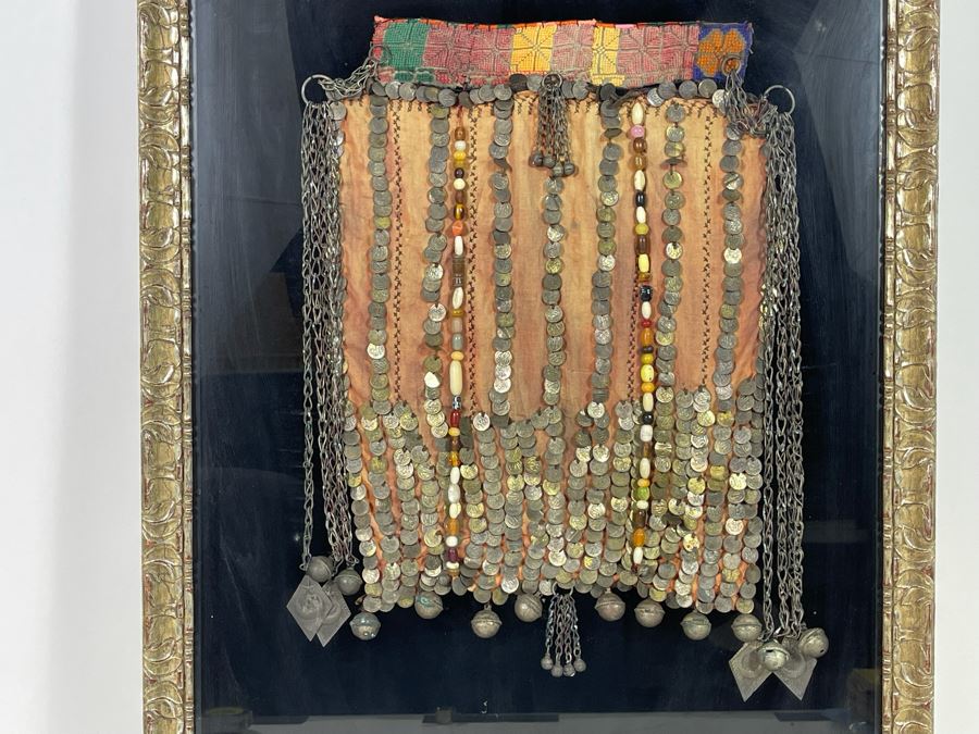 Vintage Arabic Bridal Face Mask From Jeddah, Saudi Arabia In Shadowbox Frame 23 X 31 [Photo 3]