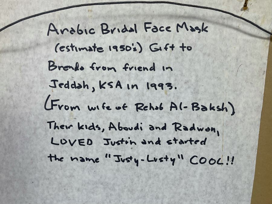 Vintage Arabic Bridal Face Mask From Jeddah, Saudi Arabia In Shadowbox Frame 23 X 31 [Photo 28]