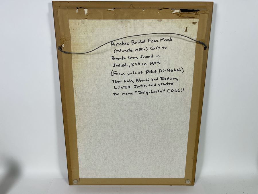 Vintage Arabic Bridal Face Mask From Jeddah, Saudi Arabia In Shadowbox Frame 23 X 31 [Photo 27]