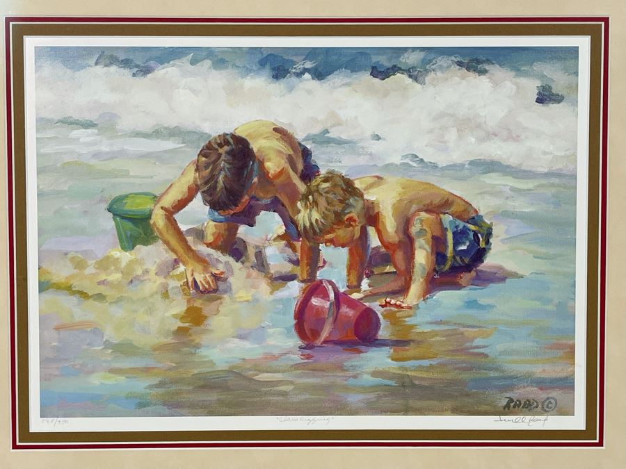 Signed Lucelle Raad Limited Edition Print Titled Clam Digging Framed Print Measures 16.5 X 12 [Photo 1]