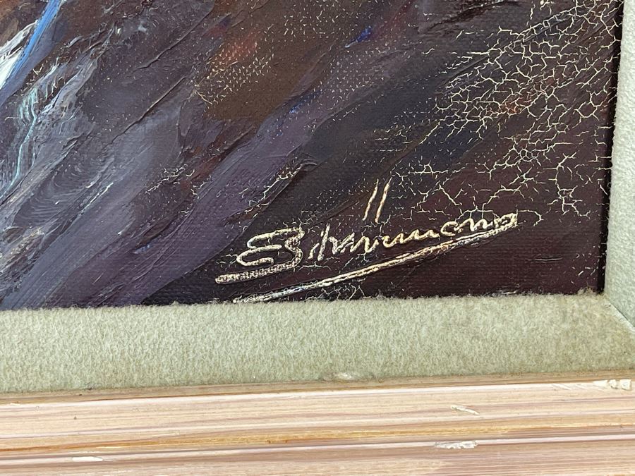 Vintage Original Plein Air Seascape Ocean Painting On Canvas In Frame Signature Illegible Canvas Measures 31 X 24 [Photo 9]