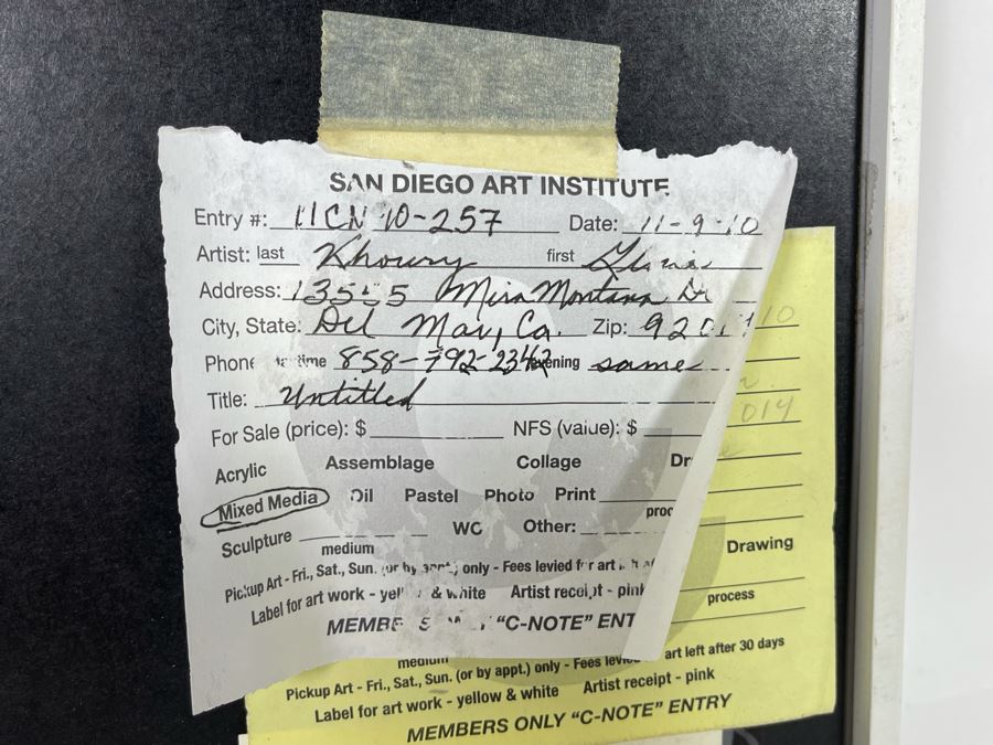 Original Signed Gloria Khoury Framed Mixed Media Artwork Titled Abstraction Frame Measures 12.5 X 12.5 [Photo 9]