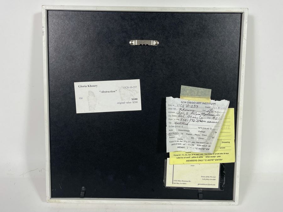 Original Signed Gloria Khoury Framed Mixed Media Artwork Titled Abstraction Frame Measures 12.5 X 12.5 [Photo 8]