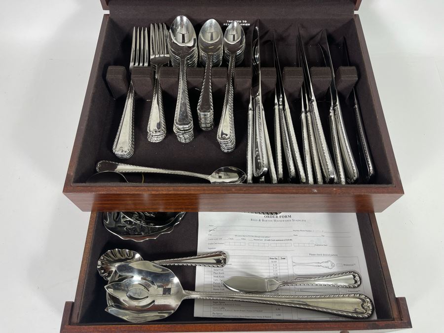 Reed & Barton Stainless Steel Flatware Set With Storage Box 14.5W X 11D X 6H [Photo 3]