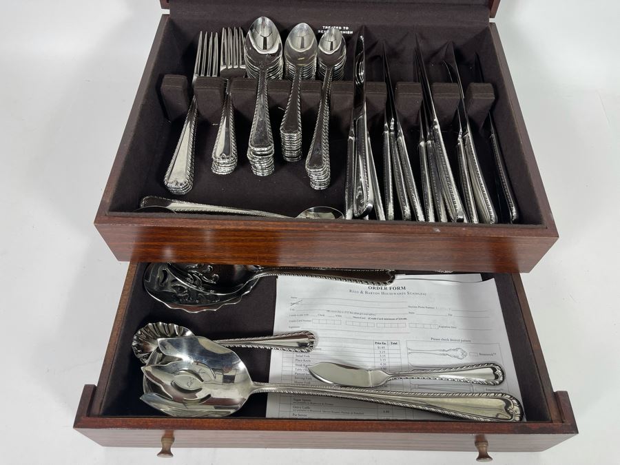 Reed & Barton Stainless Steel Flatware Set With Storage Box 14.5W X 11D X 6H