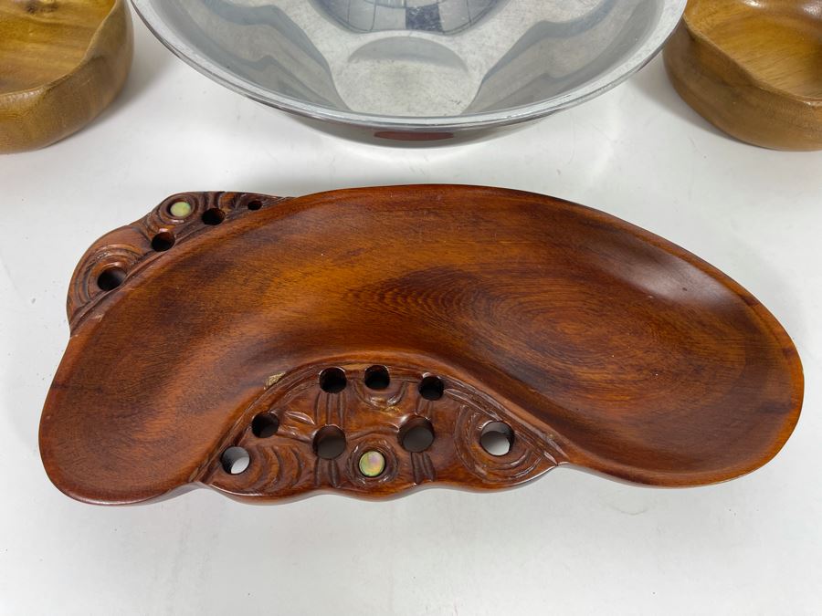 DANSK Aluminum Silver Bowl And (3) Wooden Bowls [Photo 4]