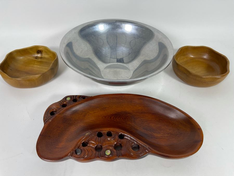 DANSK Aluminum Silver Bowl And (3) Wooden Bowls [Photo 2]