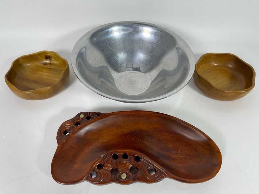 DANSK Aluminum Silver Bowl And (3) Wooden Bowls [Photo 3]