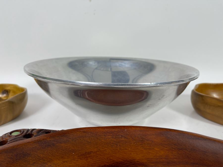 DANSK Aluminum Silver Bowl And (3) Wooden Bowls [Photo 6]