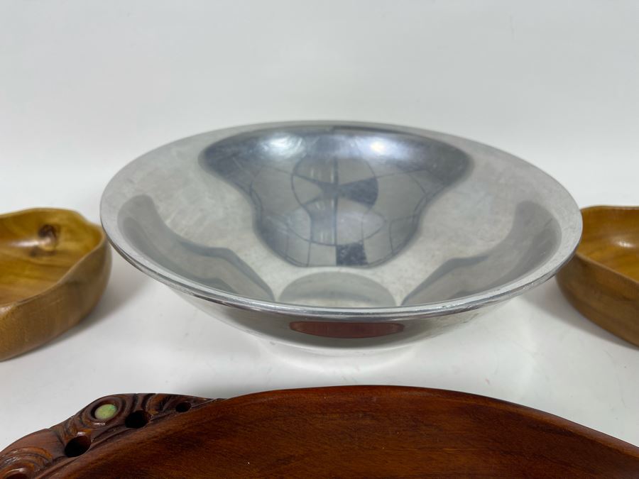 DANSK Aluminum Silver Bowl And (3) Wooden Bowls [Photo 5]