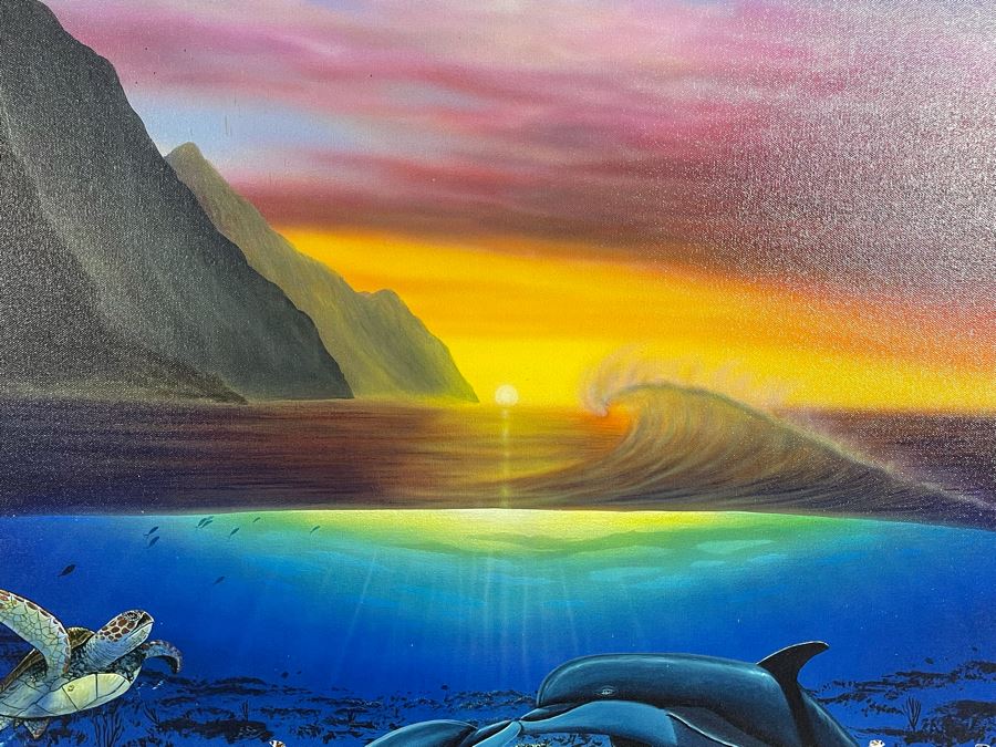 Hand Signed Limited Edition Robert Wyland Giclee On Canvas Titled “A Kiss For The Sea 2005” Framed Edition Size Of 750 Measures 30 X 40 [Photo 2]