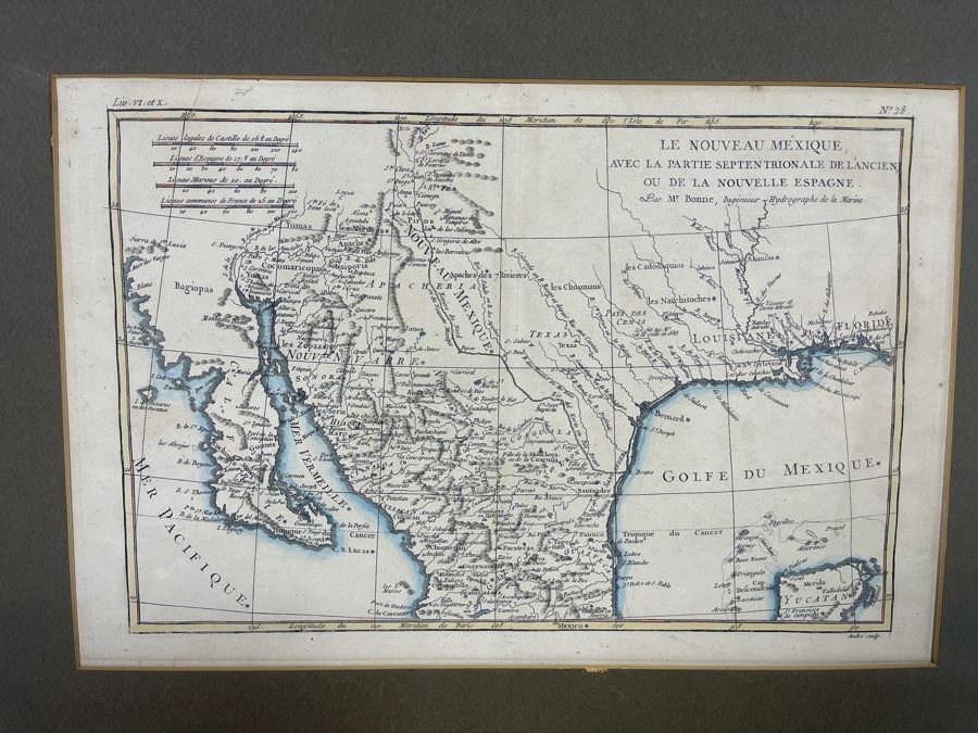 Antique Map Le Nouveau Mexique Mr. Bonne Andre Sculp 14 X 9.5