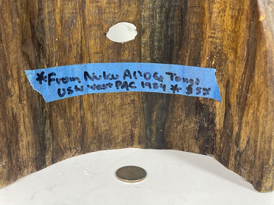 Hand Carved Wooden Tiki Mask From Nuku'alofa Tonga USN West PAC 1984 Tour 8W X 24H [Photo 10]