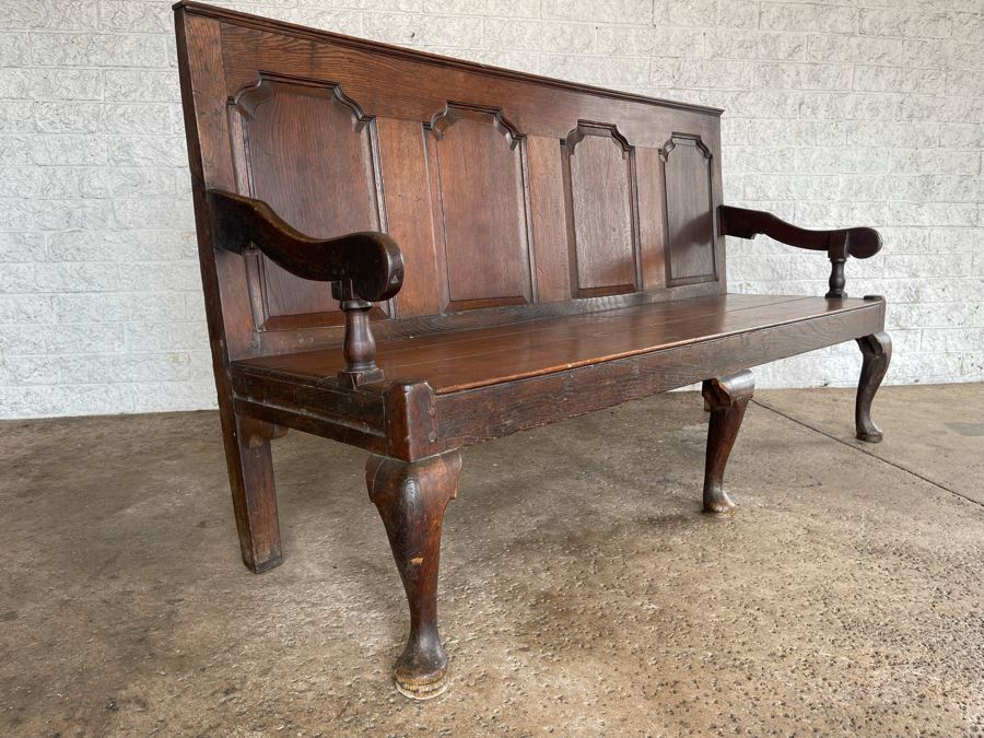 JUST ADDED - Antique Carved Wooden English Bench 6'W X 24'D X 41'H [Photo 6]
