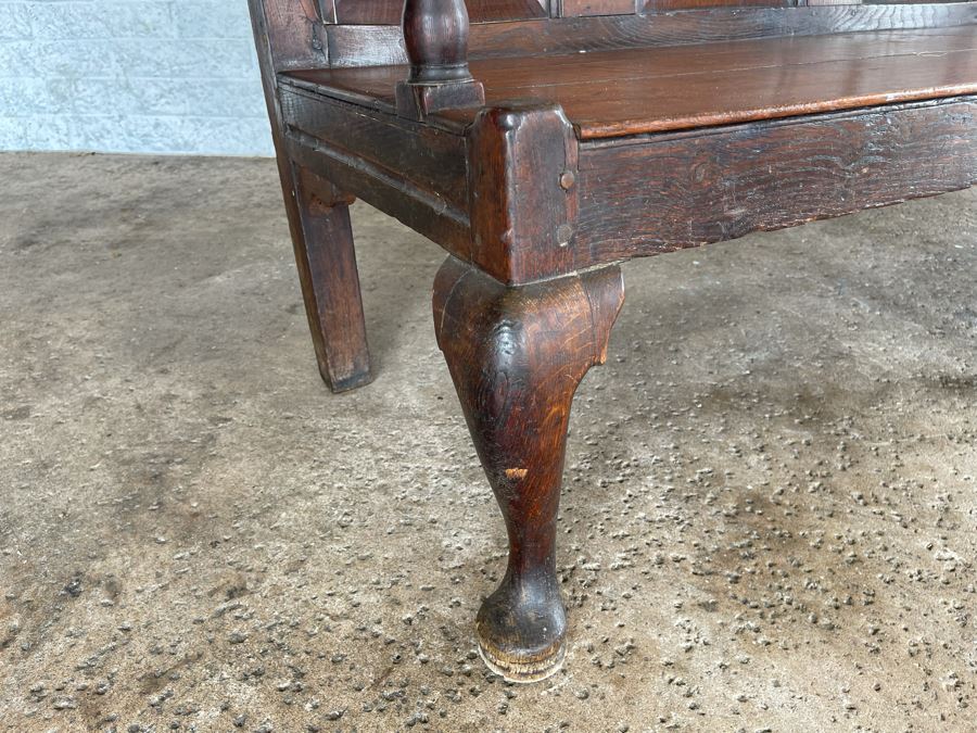 JUST ADDED - Antique Carved Wooden English Bench 6'W X 24'D X 41'H [Photo 7]