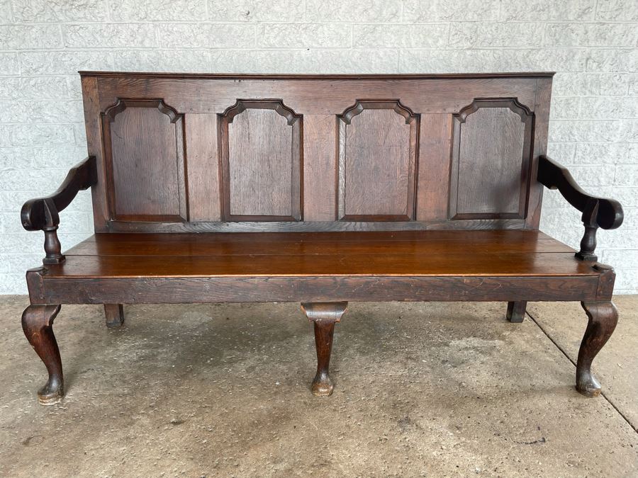 JUST ADDED - Antique Carved Wooden English Bench 6'W X 24'D X 41'H [Photo 4]