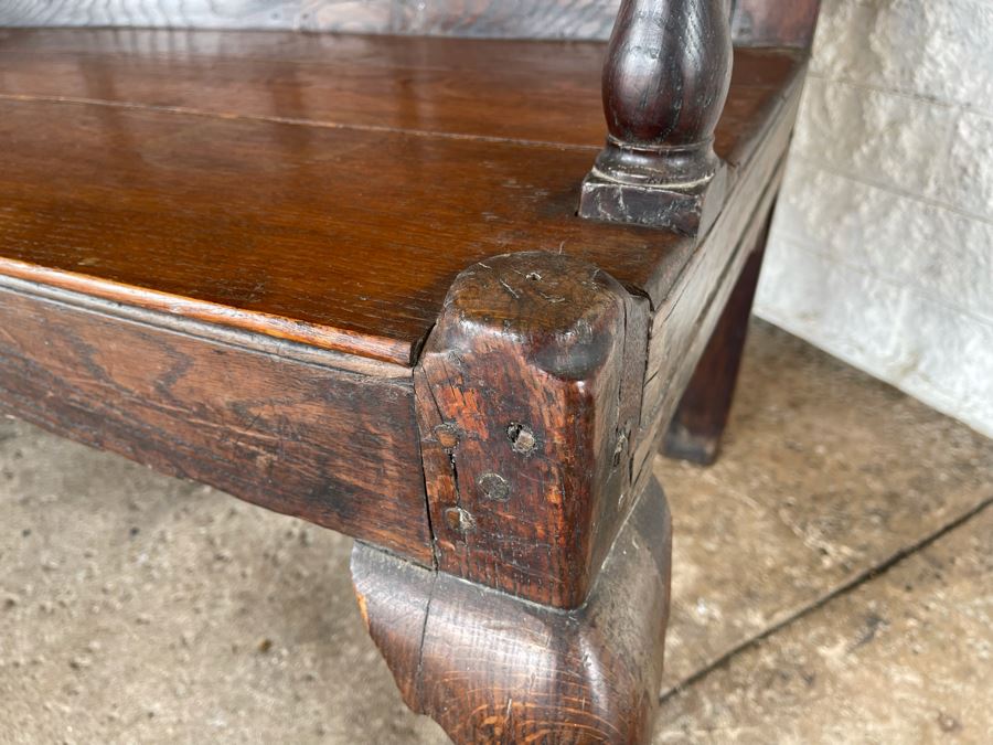 JUST ADDED - Antique Carved Wooden English Bench 6'W X 24'D X 41'H [Photo 11]