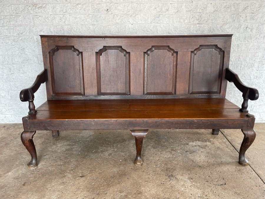 JUST ADDED - Antique Carved Wooden English Bench 6'W X 24'D X 41'H [Photo 2]