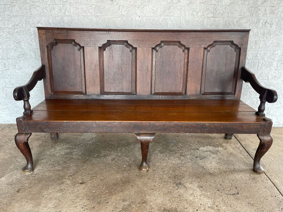 JUST ADDED - Antique Carved Wooden English Bench 6'W X 24'D X 41'H [Photo 3]