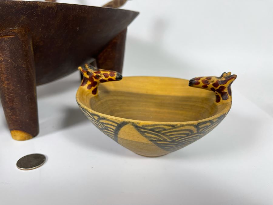 Collection Of Hand Carved Wooden African Bowls, Spoons And Fork Large Bowl Is 15R [Photo 10]