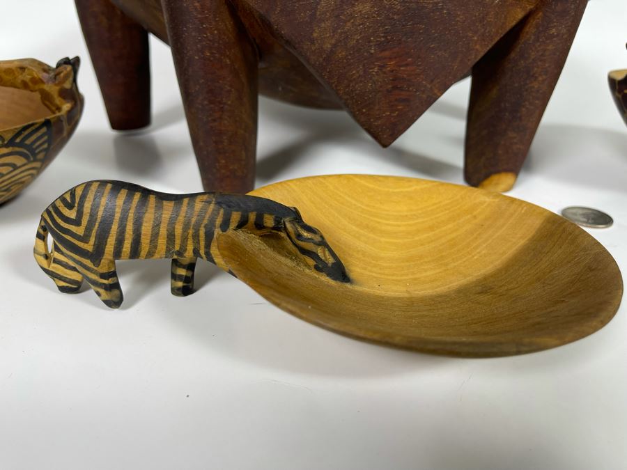 Collection Of Hand Carved Wooden African Bowls, Spoons And Fork Large Bowl Is 15R [Photo 8]