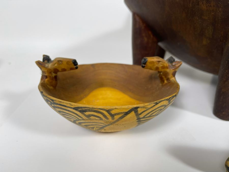 Collection Of Hand Carved Wooden African Bowls, Spoons And Fork Large Bowl Is 15R [Photo 11]